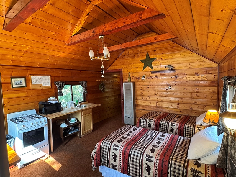 Comfortable cabin accommodations at Grassy Narrows Lodge on Lake of the Woods near Morson, Ontario.