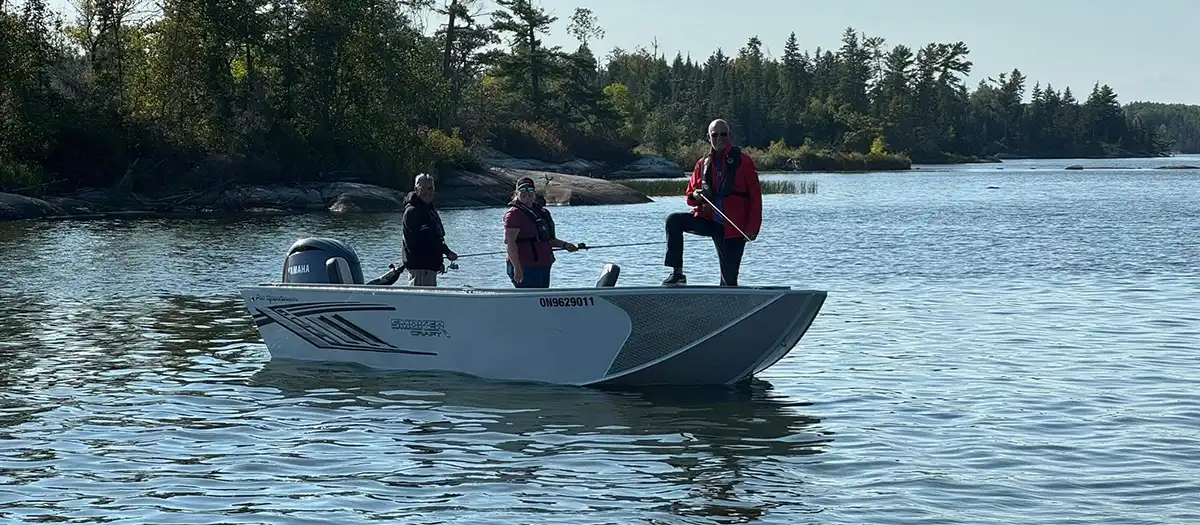 Fishing boat on Lake of the Woods at Grassy Narrows Lodge